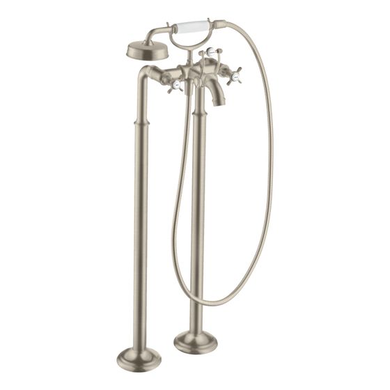 Hansgrohe AXOR Montreux 2-Griff Wannenarmatur bodenstehend, 16,5l/min, Kreuzgriffen, Brushed Nickel