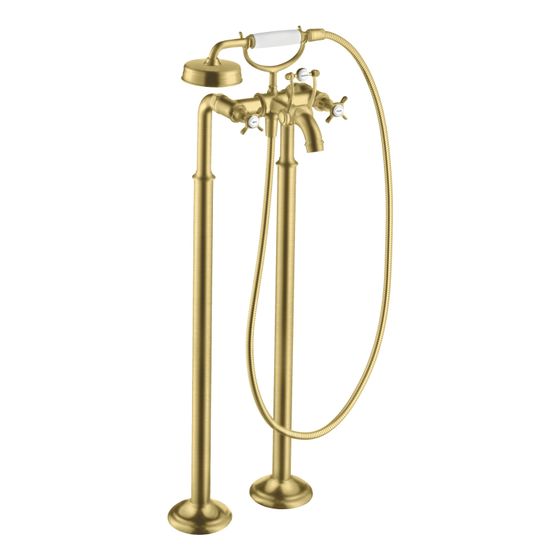 Hansgrohe AXOR Montreux 2-Griff Wannenarmatur bodenstehend, 16,5l/min, Kreuzgriffen, Brushed Brass