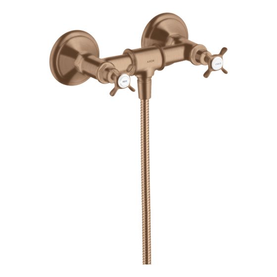 Hansgrohe AXOR Montreux 2-Griff Brausearmatur Aufputz, 11l/min, Kreuzgriffen, Brushed Red Gold