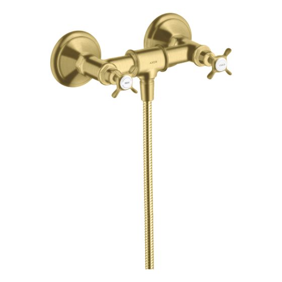 Hansgrohe AXOR Montreux 2-Griff Brausearmatur Aufputz, 11l/min, Kreuzgriffen, Brushed Brass