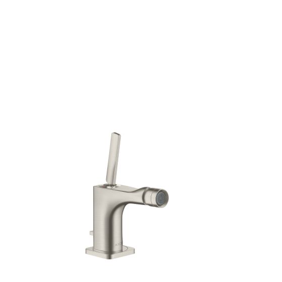 Hansgrohe AXOR Einhebel-Bidetmischer Citterio E, Pin-Griff, Zugstangen-Ablaufgarnitur, Edelstahl Optic