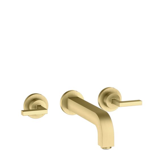 Hansgrohe AXOR Citterio 3-Loch Waschtischarmatur UP für Wandm, Auslauf 222mm, Hebelgriff, Rosetten, Brushed Brass