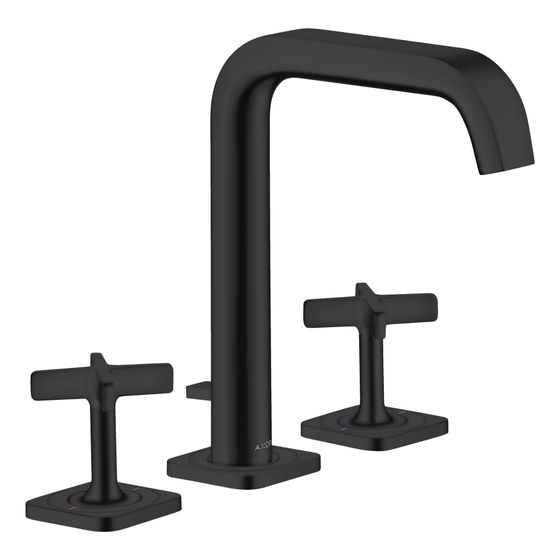 Hansgrohe AXOR Citterio E 3-Loch Waschtischarmatur ComfortZone 170, Rosetten, Zugstangen-Ablaufgarnitur, Mattschwarz