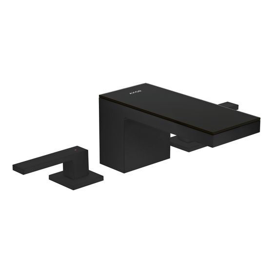 Hansgrohe AXOR MyEdition 3-Loch Waschtischarmatur 70mm, 5l/min, Push-Open Ablaufgarnitur, Mattschwarz/Schwarzglas