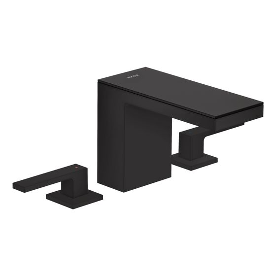 Hansgrohe AXOR MyEdition 3-Loch Waschtischarmatur 110mm, 5l/min, Push-Open Ablaufgarnitur, Mattschwarz/Schwarzglas