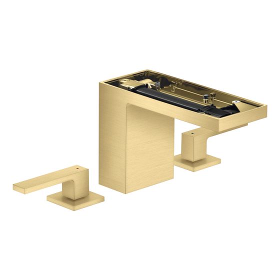 Hansgrohe AXOR MyEdition 3-Loch Waschtischarmatur 110mm, 5l/min, Push-Open Ablaufgarnitur ohne Platte, Brushed Gold Optic