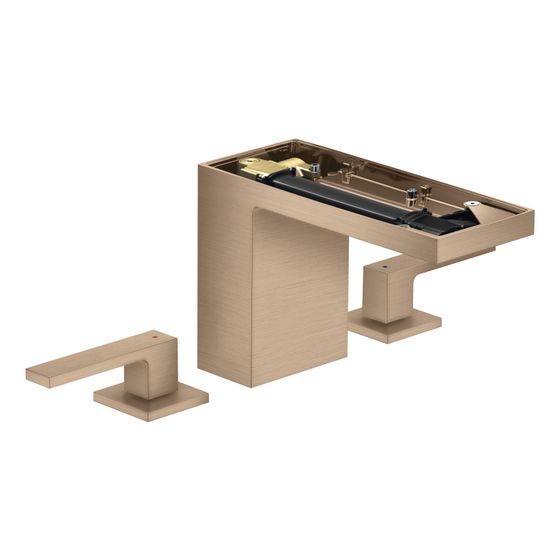 Hansgrohe AXOR MyEdition 3-Loch Waschtischarmatur 110mm, 5l/min, Push-Open Ablaufgarnitur ohne Platte, Brushed Red Gold