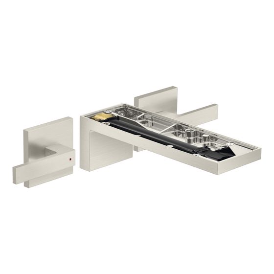 Hansgrohe AXOR MyEdition 3-Loch Waschtischarmatur UP, 5l/min, für Wandmontage, Auslauf 221mm, ohne Platte, Edelstahl Optic
