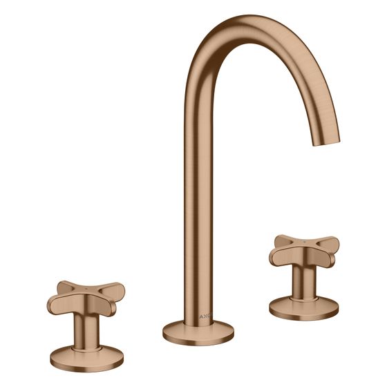 Hansgrohe AXOR One 3-Loch Waschtischarmatur 170mm, 5l/min, Kreuzgriffen, Push-Open Ablaufgarnitur, Brushed Red Gold