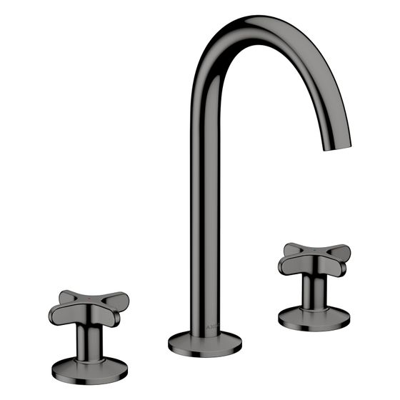 Hansgrohe AXOR One 3-Loch Waschtischarmatur 170mm, 5l/min, Kreuzgriffen, Push-Open Ablaufgarnitur, Polished Black Chrome