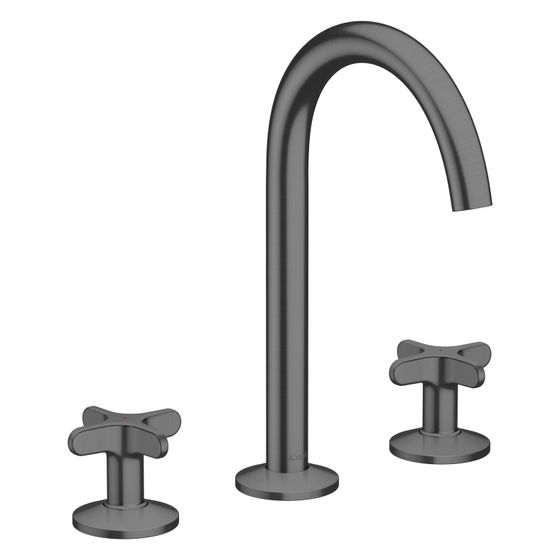 Hansgrohe AXOR One 3-Loch Waschtischarmatur 170mm, 5l/min, Kreuzgriffen, Push-Open Ablaufgarnitur, Brushed Black Chrome