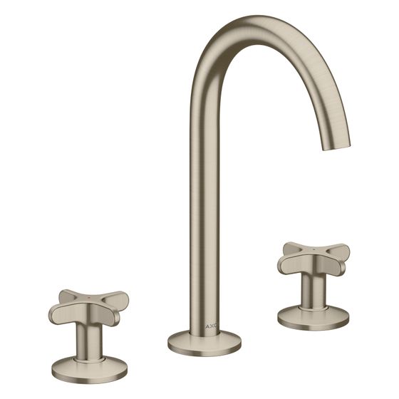 Hansgrohe AXOR One 3-Loch Waschtischarmatur 170mm, 5l/min, Kreuzgriffen, Push-Open Ablaufgarnitur, Brushed Nickel
