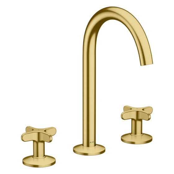 Hansgrohe AXOR One 3-Loch Waschtischarmatur 170mm, 5l/min, Kreuzgriffen, Push-Open Ablaufgarnitur, Brushed Brass