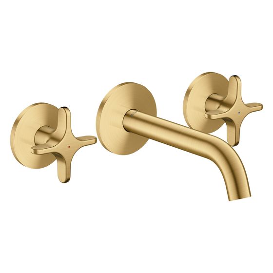 Hansgrohe AXOR One 3-Loch Waschtischarmatur Unterputz, 5l/min, für Wandmontage, Auslauf 160mm, Kreuzgriffen, Brushed Gold Optic
