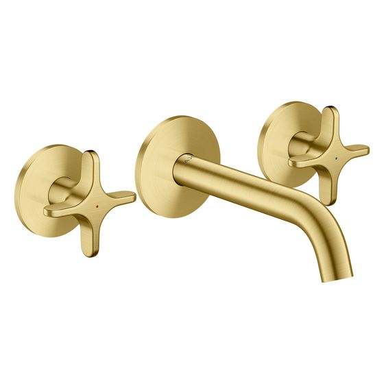 Hansgrohe AXOR One 3-Loch Waschtischarmatur Unterputz, 5l/min, für Wandmontage, Auslauf 160mm, Kreuzgriffen, Brushed Brass