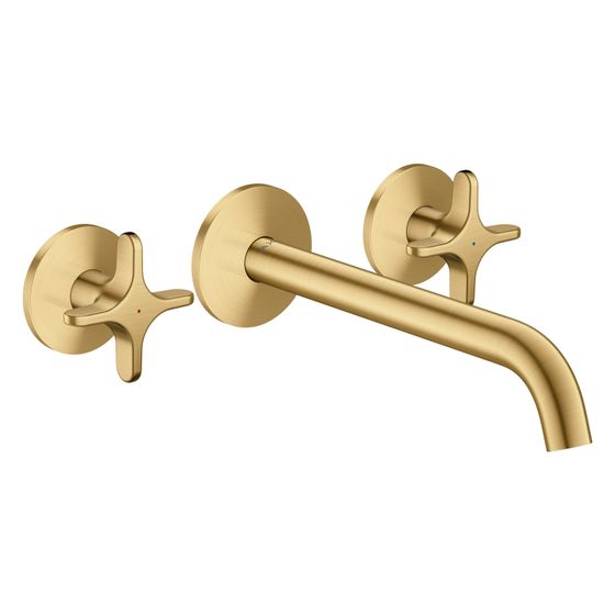 Hansgrohe AXOR One 3-Loch Waschtischarmatur Unterputz, 5l/min, für Wandmontage, Auslauf 220mm, Kreuzgriffen, Brushed Gold Optic