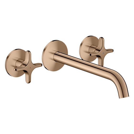 Hansgrohe AXOR One 3-Loch Waschtischarmatur Unterputz, 5l/min, für Wandmontage, Auslauf 220mm, Kreuzgriffen, Polished Red Gold