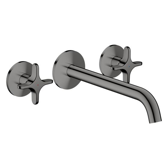 Hansgrohe AXOR One 3-Loch Wannenarmatur Unterputz 20,5l/min für Wandmontage, Kreuzgriffen, Polished Black Chrome