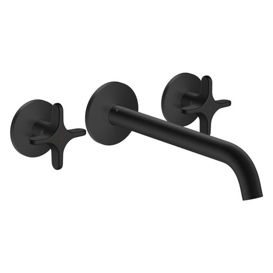 Hansgrohe AXOR One 3-Loch Wannenarmatur Unterputz 20,5l/min für Wandmontage, Kreuzgriffen, Mattschwarz