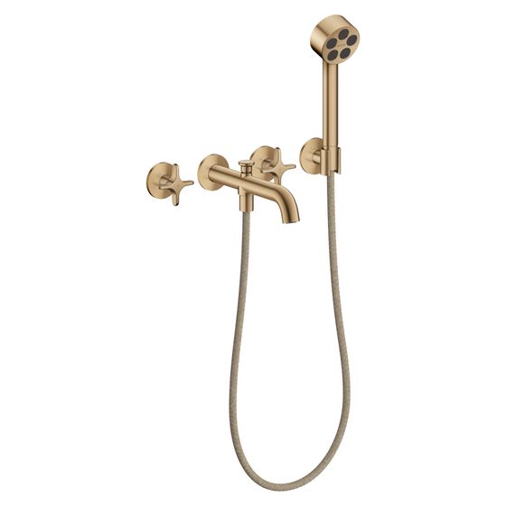 Hansgrohe AXOR One 3-Loch Wannenarmatur Unterputz 25,7l/min für Wandmontage, Kreuzgriffen, Handbrause, Brushed Bronze