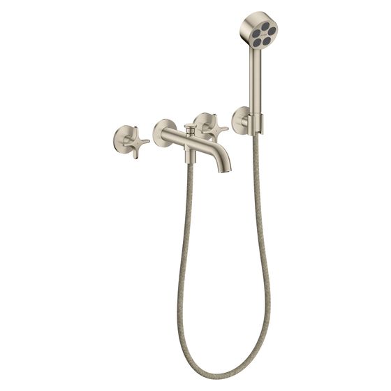 Hansgrohe AXOR One 3-Loch Wannenarmatur Unterputz 25,7l/min für Wandmontage, Kreuzgriffen, Handbrause, Brushed Nickel