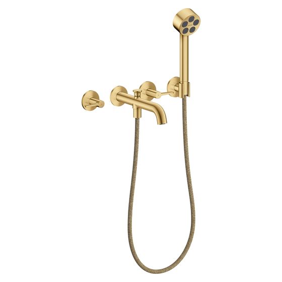 Hansgrohe AXOR One 3-Loch Wannenarmatur Unterputz 25,7l/min für Wandmontage, Hebelgriff, Handbrause, Brushed Gold Optic