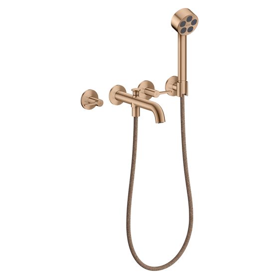 Hansgrohe AXOR One 3-Loch Wannenarmatur Unterputz 25,7l/min für Wandmontage, Hebelgriff, Handbrause, Brushed Red Gold