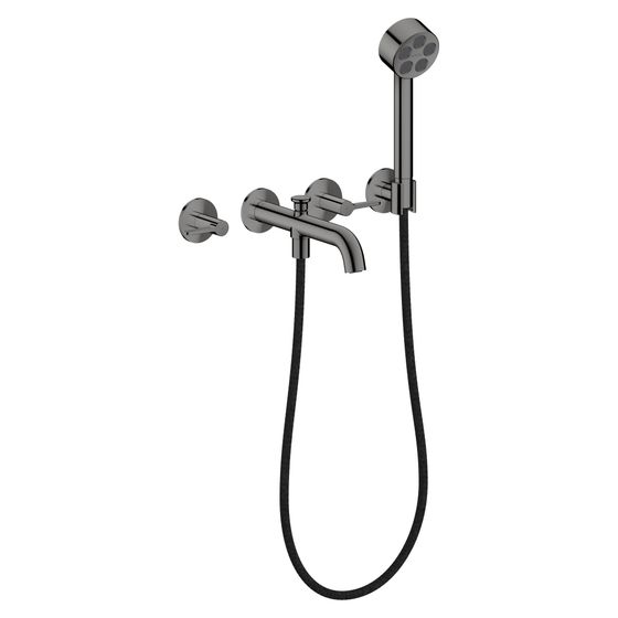 Hansgrohe AXOR One 3-Loch Wannenarmatur Unterputz 25,7l/min für Wandmontage, Hebelgriff, Handbrause, Polished Black Chrome