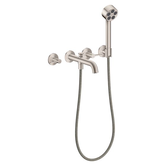 Hansgrohe AXOR One 3-Loch Wannenarmatur Unterputz 25,7l/min für Wandmontage, Hebelgriff, Handbrause, Edelstahl Optic