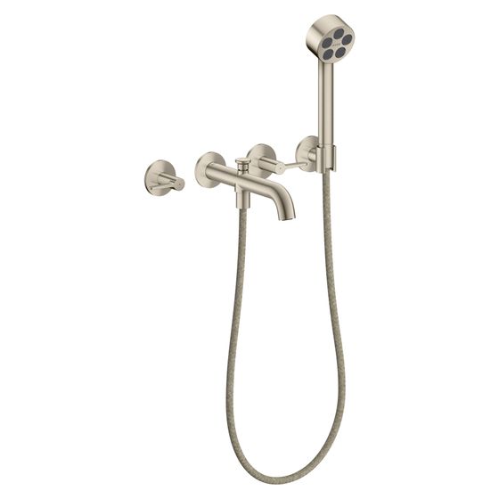 Hansgrohe AXOR One 3-Loch Wannenarmatur Unterputz 25,7l/min für Wandmontage, Hebelgriff, Handbrause, Brushed Nickel