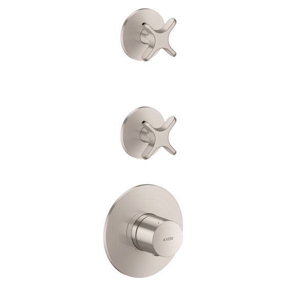 Hansgrohe AXOR One Thermostatmodul Unterputz, DN 20, für 2 Verbraucher, Kreuzgriff, Edelstahl Optic