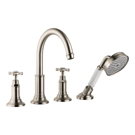 Hansgrohe AXOR Montreux 4-Loch Fliesenrandarmatur, 21l/min, Kreuzgriffen, Brushed Nickel