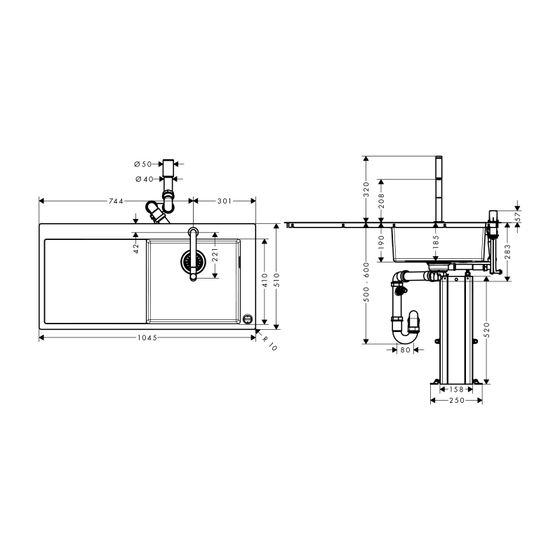 hansgrohe Spülencombi 450 mit Abtropffläche C71-F450-07 ShowerTablet edelstahl-optik