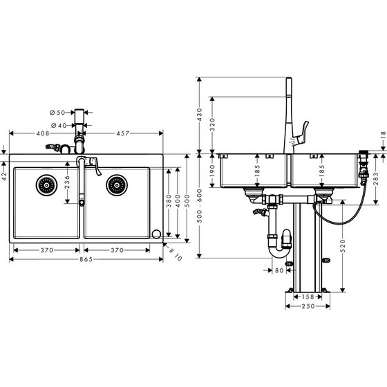 hansgrohe Select Spülencombi 370 x 370 edelstahl-optik C71-F765-05 ST