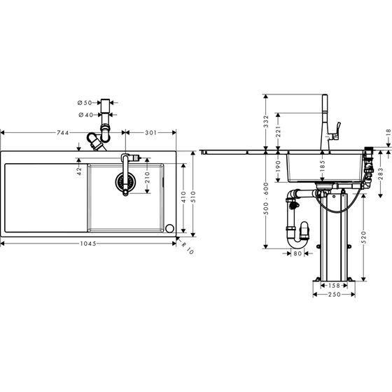 hansgrohe Select Spülencombi 450 edelstahl-optik mit Abtropffläche C71-F450-02 ST