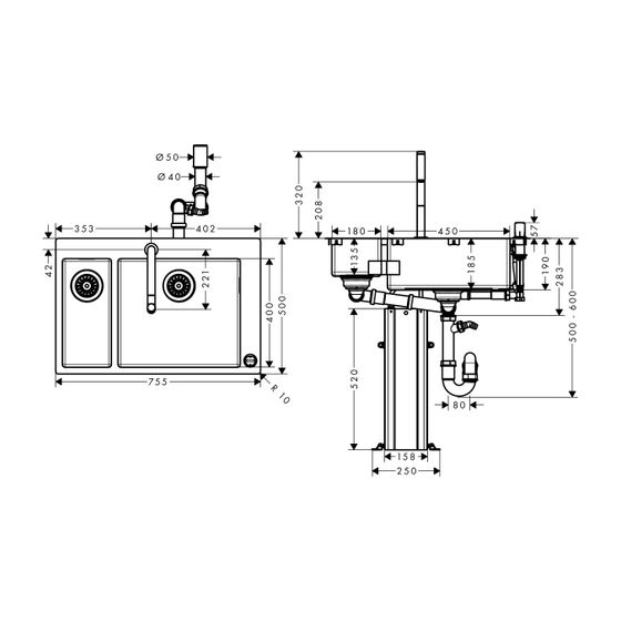 hansgrohe Spülencombi 180x450 C71-F655-09 ST edelstahl-optik