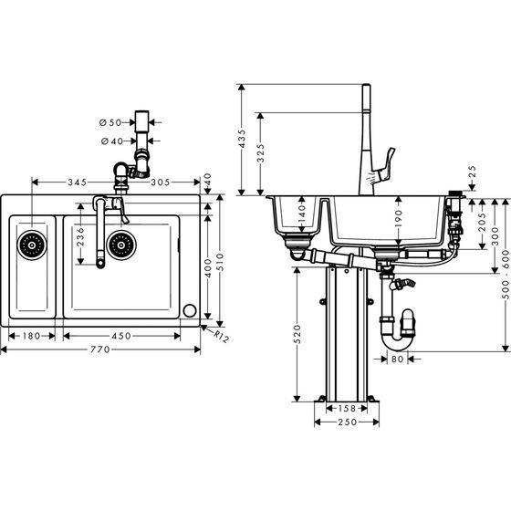 hansgrohe Select 320 Spülencombi 635 chrom C51-F635-04