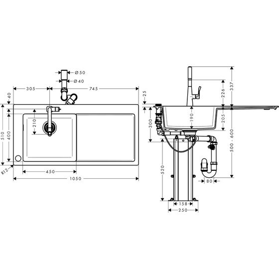 hansgrohe Select 220 Spülencombi 450 chrom C51-F450-11