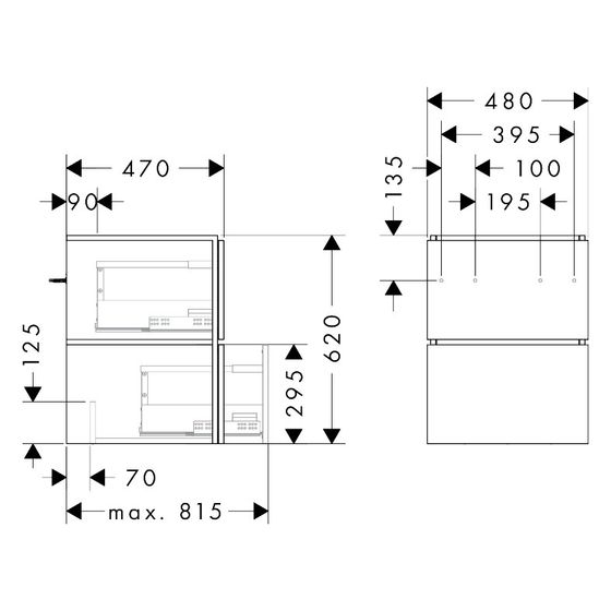 Hansgrohe Xilesa E Waschtischunterschrank 480x470mm, 2 SK für Handwaschbecken, Eiche Kaschmir