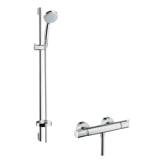 hansgrohe Croma 100 Brausesystem Aufputz Vario, 900mm Brausestange, Chrom, Ecostat Comfort Thermostat