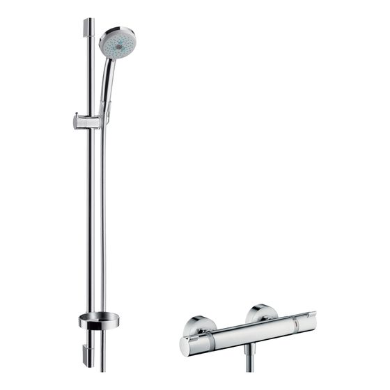 hansgrohe Croma 100 Brausesystem Aufputz Multi, 900mm Brausestange, Chrom, Ecostat Comfort Thermostat