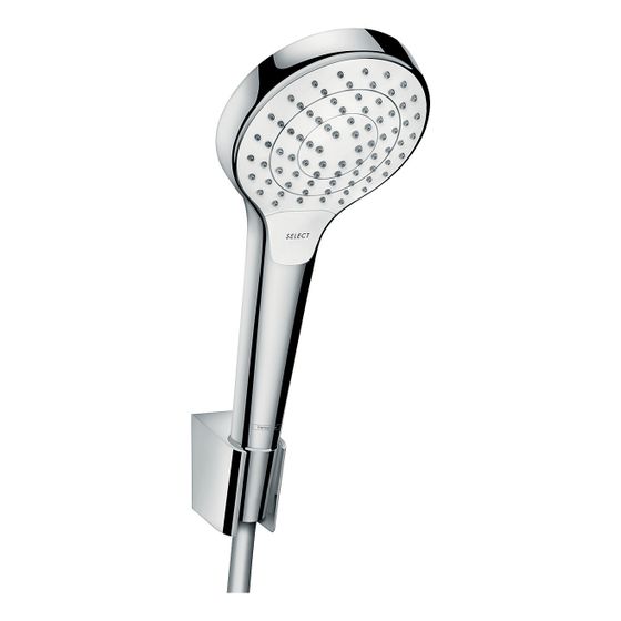 hansgrohe Croma Select S Brausehalterset 110mm 14,7l/min Vario mit Brauseschlauch 1,25m, Weiß/Chrom