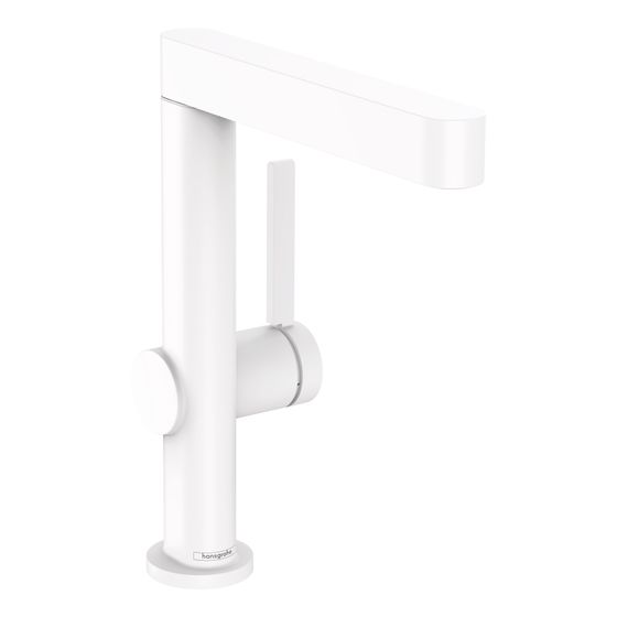 hansgrohe Finoris Waschtischmischer 230mm 5l/min Schwenkauslauf mit Push-Open Garnitur, Mattweiß