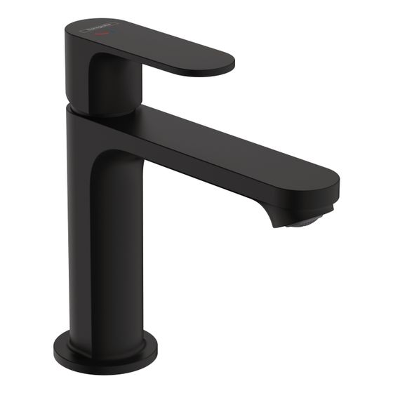hansgrohe Rebris S Einhebel-Waschtischmischer 110mm 5l/min CoolStart, Mattschwarz mit Metall-Zugstangen-Garnitur