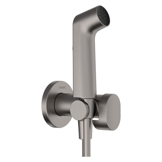 Hansgrohe Bidette Handbrause 1jet S EcoSmart 6,2l/min für Warmwasser, Brausehalter, Brauseschlauch 125cm, Brushed Black Chrome