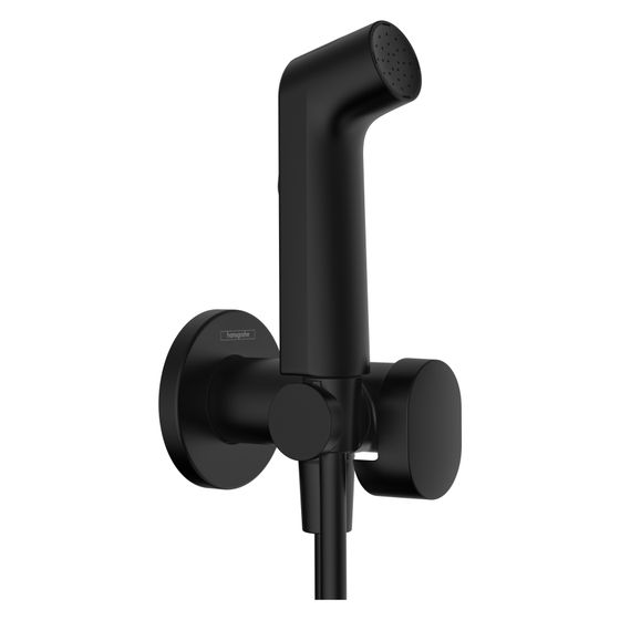 Hansgrohe Bidette Handbrause 1jet S EcoSmart 6,2l/min für Warmwasser, Brausehalter, Brauseschlauch 125cm, Mattschwarz