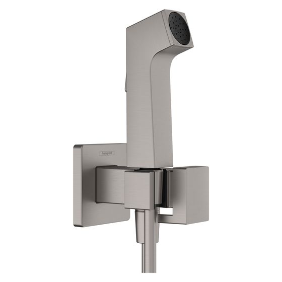 Hansgrohe Bidette Handbrause 1jet E EcoSmart 6,2l/min für Warmwasser, Brausehalter, Brauseschlauch 125cm, Brushed Black Chrome