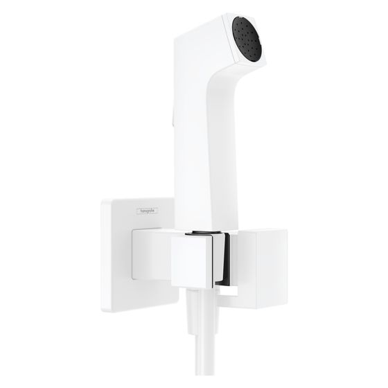 Hansgrohe Bidette Handbrause 1jet E EcoSmart 6,2l/min für Warmwasser, Brausehalter, Brauseschlauch 125cm, Mattweiß
