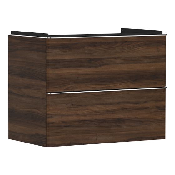 hansgrohe Xelu Q Waschtischunterschrank Nussbaum Dunkel 780x475mm, Griff Chrom mit 2 Schubkästen für Waschtisch