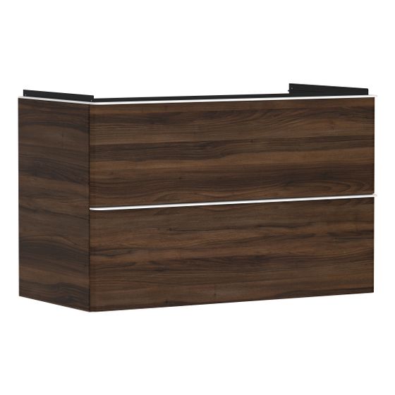Hansgrohe Xelu Q Waschtischunterschrank Nussbaum Dunkel 980x475mm, Griff Mattweiß mit 2 Schubkästen für Waschtisch